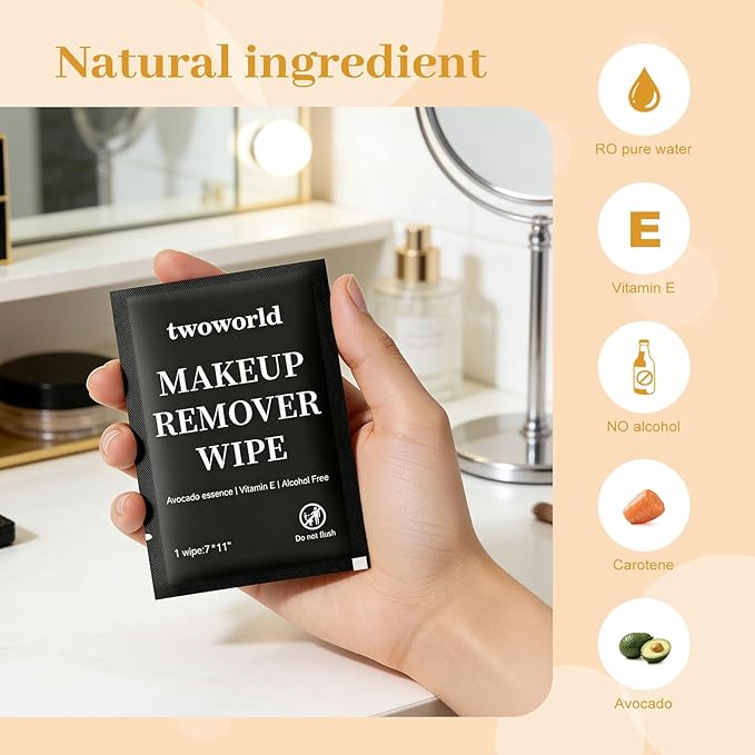 Makeup Remover Wipes Bulk Individually Wrapped,Travel Makeup Wipes Gentle for Face Cleansing Mascara Lipstick Travel Hotel（black,pack of 150)