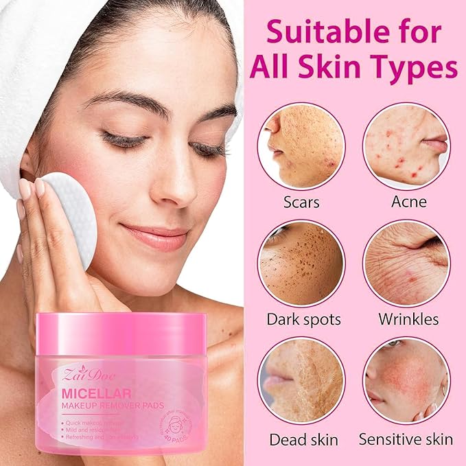 3 Sets Remover Wipes, with Turmeric & Salicylic Acid, Exfoliating Face Cleansing Pads for Hydrating, Moisturizing & Calming for Sensitive Skin