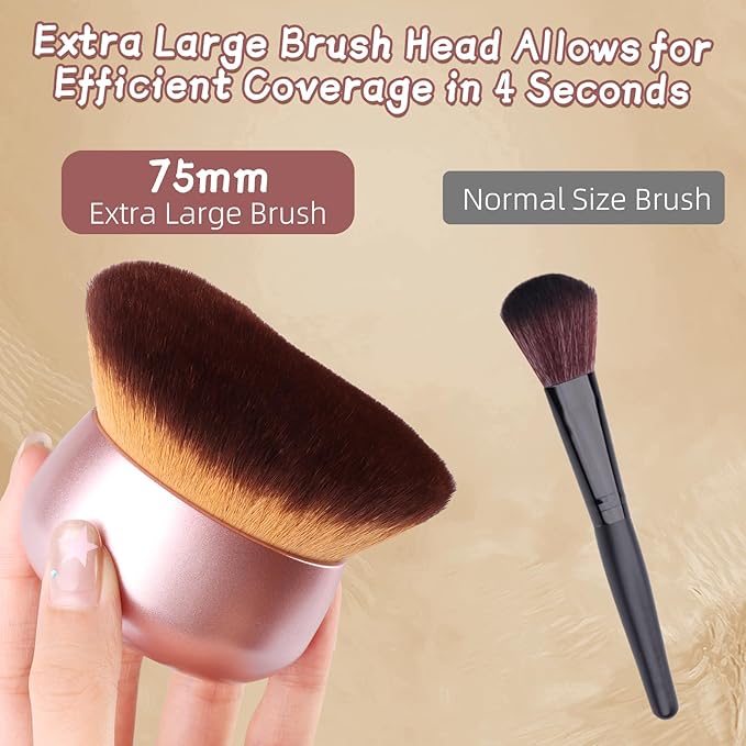Extra Large Body Makeup Brush,Oval Face & Back Kabuki Brush for Flawless Contour, Bronzer & Leg Makeup,Dry Brushing & Facial Massager,Premium Matte Gold Design