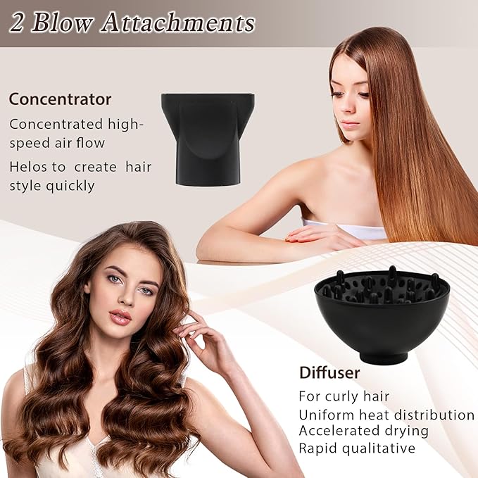 Professional Hair Dryer 3500 Watt Powerful Salon Blow Dryer Ceramic Tourmaline Quick Dry Ionic Hair Dryer with AC Motor Concentrator Diffuser Attachments