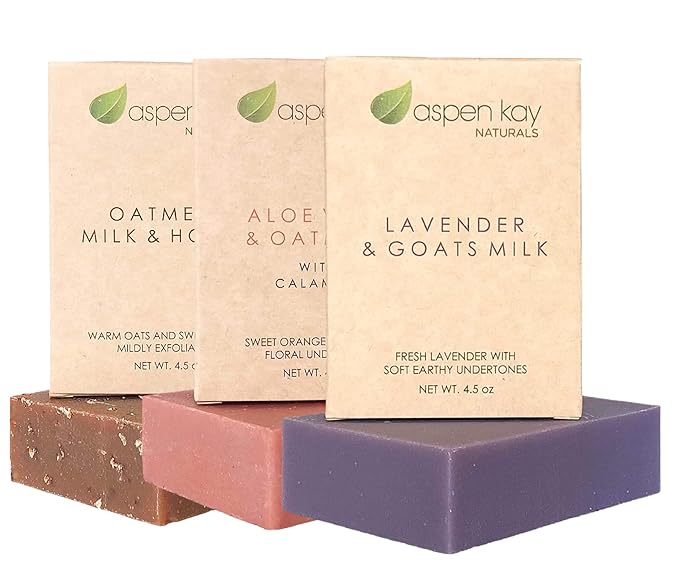 Soap Set - Made with Natural and Organic Ingredients. Gentle Soap. 1 Oatmeal Milk & Honey Soap - 1 Calamine Soap - 1 Lavender & Goats Milk Soap - 4.5oz Bar