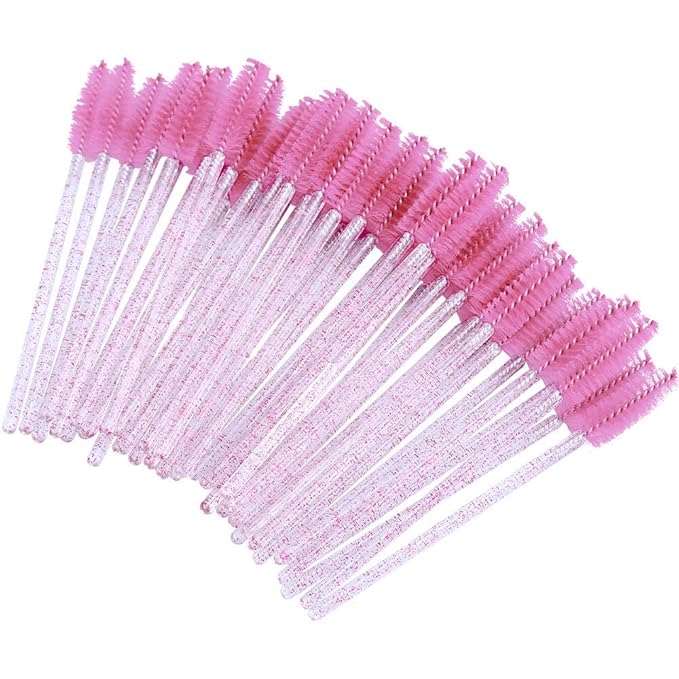 G2PLUS 300PCS Crystal Eyelash Brushes, Pink Disposable Mascara Wands Makeup Applicator, Adjustable Lash Spoolies for Eyelash Extensions and Eyebrow Brush