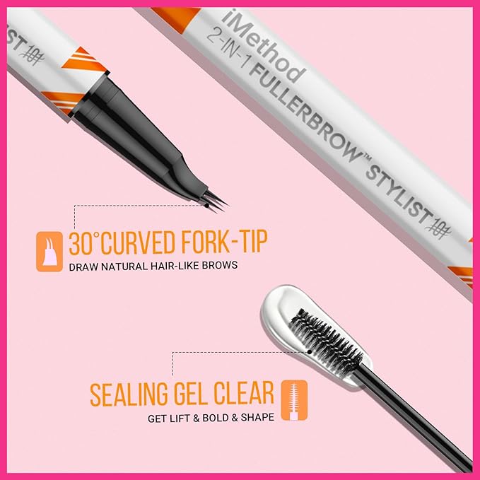iMethod Curved Eyebrow Pen and Brow Gel Clear - Eye Brow Pencil with Hair Like Strokes for Natural Real-Looking Brows, Eyebrow Makeup for All-Day Defined, Waterproof, Smudge-proof, Brown