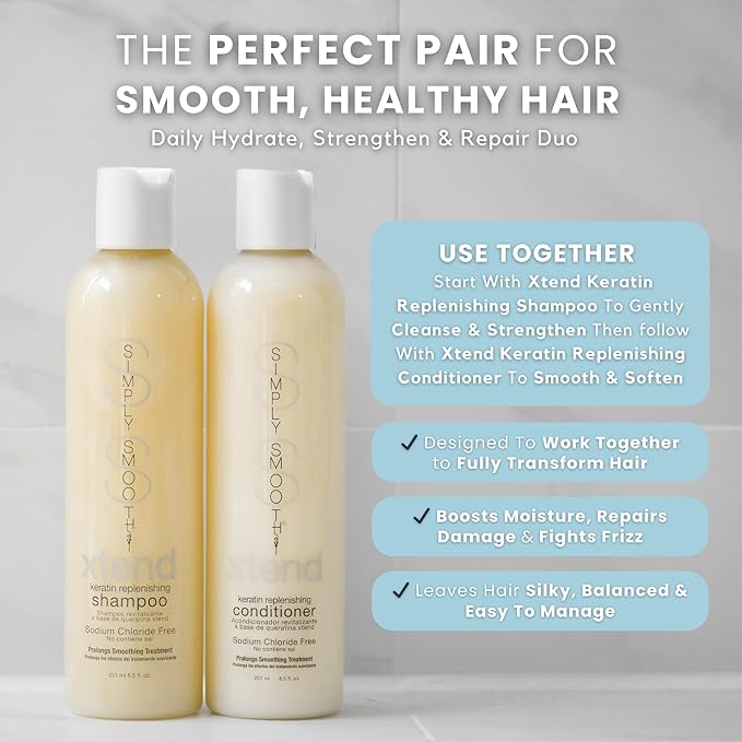 SIMPLY SMOOTH Xtend Keratin Replenishing Conditioner | Sulfate-Free Smoothing Moisture Repair | Anti-Frizz, Color Safe, Protein-Rich Daily Use | Strengthens, Softens, Detangles | 8.5 oz