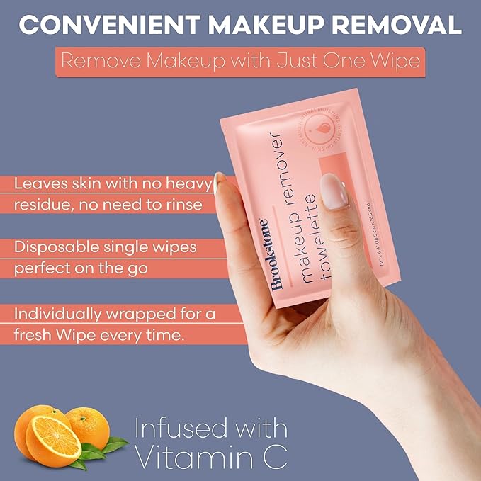 Brookstone Individual Makeup Remover Wipes - Ultra Soft, Makeup Remover Wipe Individually Wrapped, Gently Cleanse & Remove Makeup, 40 Count Makeup Wipes Individually Wrapped