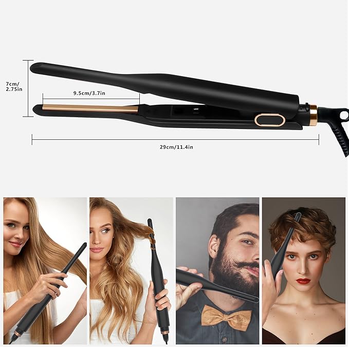 3/10”Thin Pecil Flat lron All in one Styling Tool，Mini Hair Straightener,，Micro Hair Straightener，Small Flat Irons for Short Hair, Curls Bangs, Dual Voltage，Plus Travel Friendly