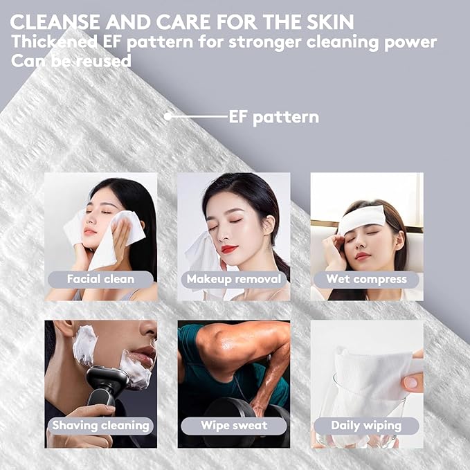 RGBB Clean Face Towels 10"×12", Disposable, Ultra-Absorbent, Hypoallergenic & Soft Makeup Remover Dry Wipes, Pamper Your Face, Hygienic Towelettes, for All Skin Types（200 Count）