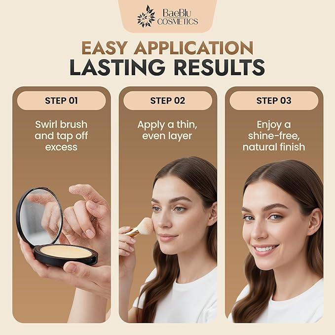 Organic Pressed Setting Powder - Talc-Free & Non-Toxic Translucent Powder with Matte Finish - Oil Absorbing, Pore Minimizing, 16 Hour Wear for All Skin Types - Cruelty & Gluten-Free - Invisible Banana