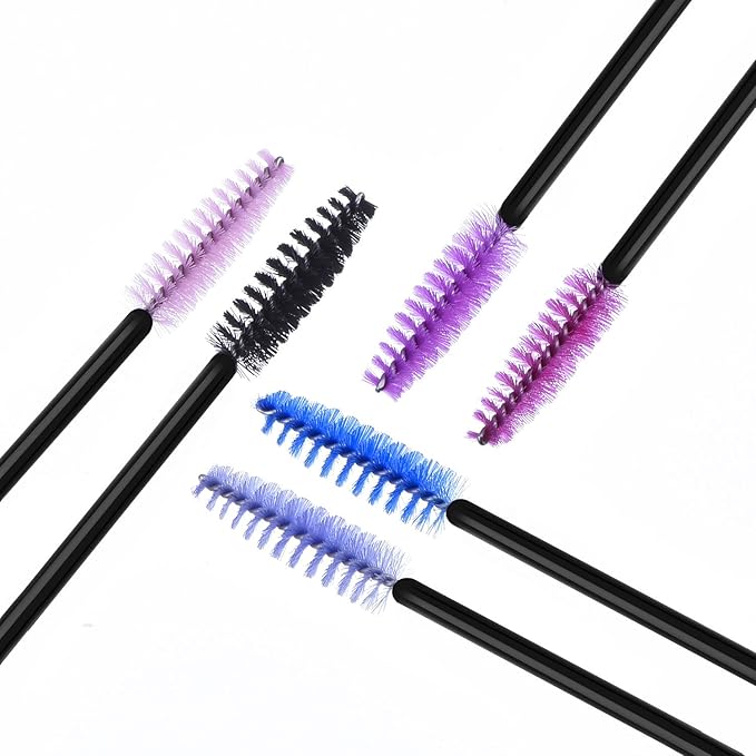 eBoot 300 Pieces Colored Disposable Mascara Wands Eyelash Eye Lash Brush Makeup Applicators Kit (Black Handle, Multicolor Head)