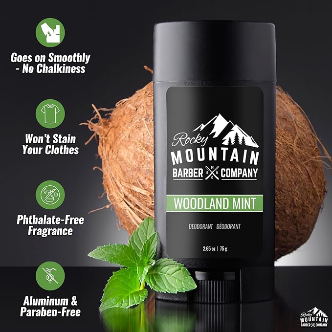 Natural Deodorant for Men – 2 Pack - Aluminum Free - Made in USA with Simple, Plant-Based Ingredients & Peppermint Essential Oil – Woodland Mint Scent – 2.65 oz each