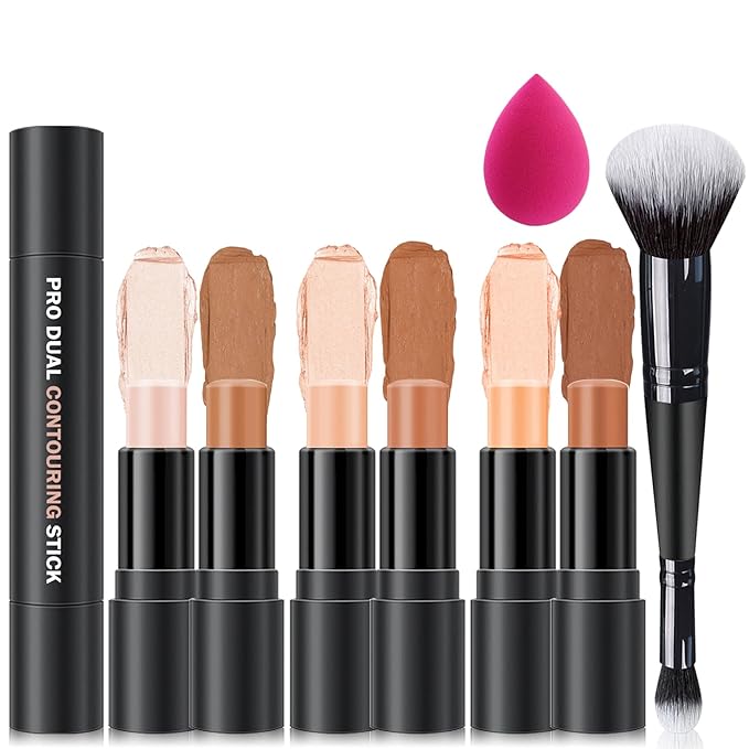 6 Colors Contour Makeup Kit,Double-ended Cream Contour Stick Makeup,Lightweight Bronzer Stick Contour Kit,Face Highlighter Makeup Stick,Long Lasting Contorno Maquillaje - Set B