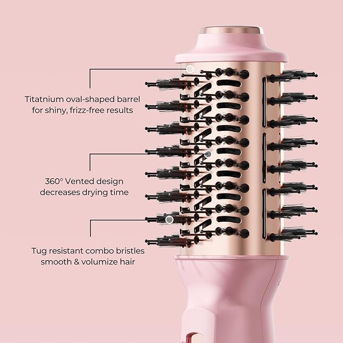 PLAVOGUE Mini Dual Voltage Hair Dryer Brush, 1000 Watts Travel Hot Air Brush with European Plug，Ionic One Step Blow Dryer and Styling Brush with Ceramic Coating for Women for Home & Salon