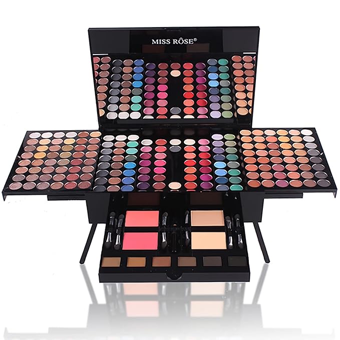MISS ROSE 190 Colors Cosmetic Make up Piano Box Set,Combination with Eyeshadow /Facial Blusher /Eyebrow Powder /Eyeliner Pencil /Mirror,All-in-1 Makeup Gift Set (Color B)