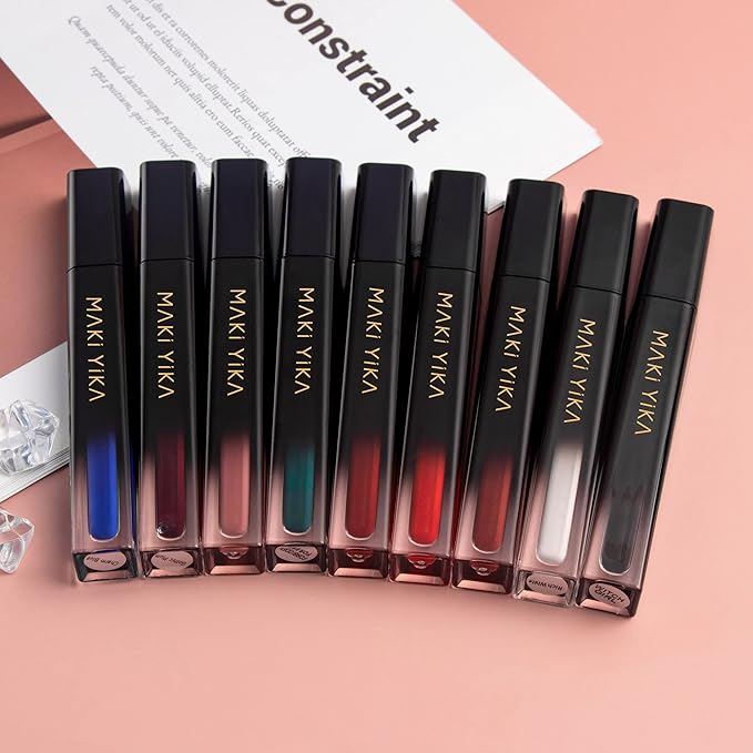 MAKI YIKA 3Pcs Matte Liquid Lipstick Makeup Set, Black Dark Red Nude Lipstick Long Lasting Smudge Proof Transfer Proof Lip Makeup |Black/DarkRed/Nude
