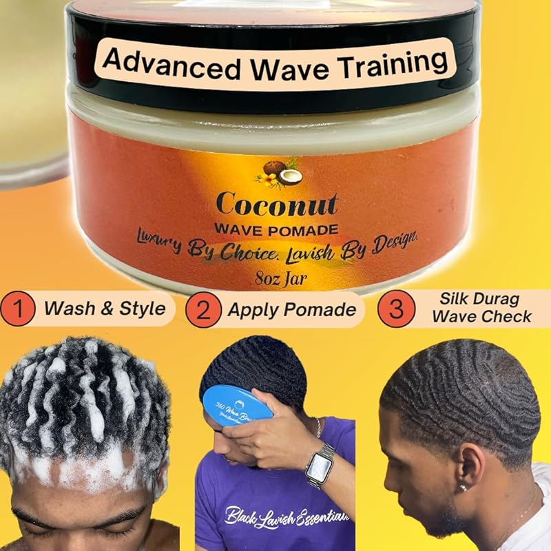 Ultra-Smooth 360 Wave Pomade, 8oz Coconut Hair Butter, Strong Hold Non-Greasy Hair Styling Cream for Deep Waves, Shea and Mango Butter Natural Ingredients (Coconut 360 Pomade, 8oz)