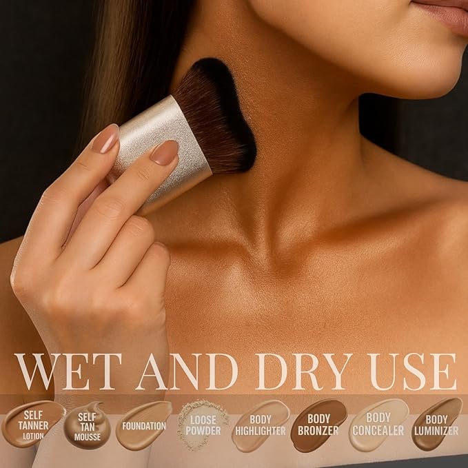Travel Self Tanner Brush – Kabuki Foundation Brush for Face & Body, Full Coverage Body Makeup Brush for Flawless Leg Makeup, Vegan Bronzer Brush, Foundation & Lotion Blending Applicator Tool