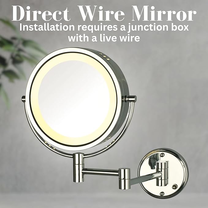 JERDON Wall-Mounted Magnifiying Makeup Mirror with Lights - Direct Wire Mirror with Chrome Finish - 8X/1X Magnification - Model HL75CD
