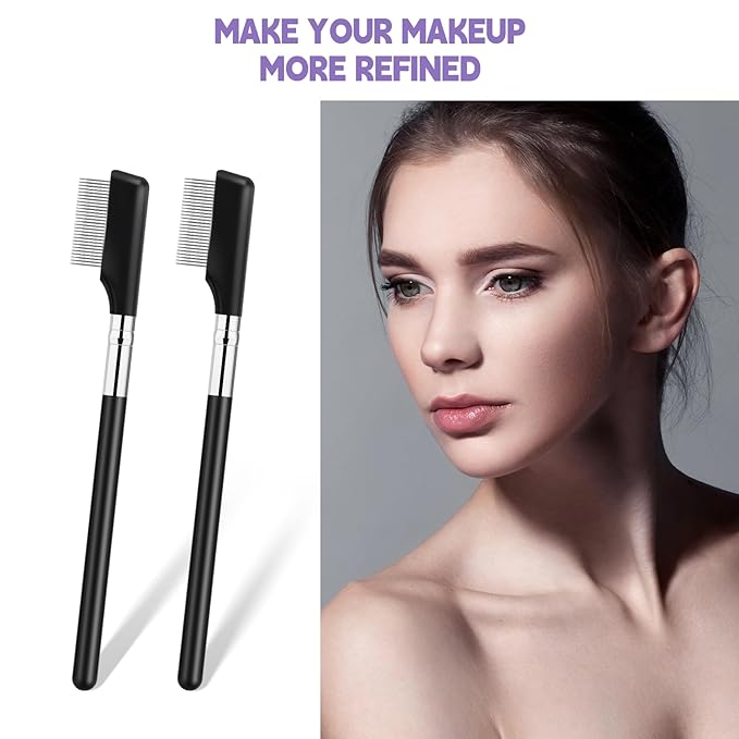 Metal Eyelash Comb Separator, 2 Pack Eyebrow Brush Eye Brow Grooming Tool Professional Eyebrow Makeup Brush Tools with Metal Teeth for Women (Black)