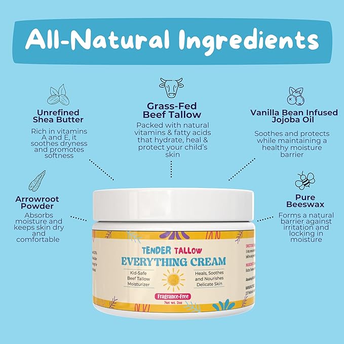 – Fragrance-Free Whipped Tallow Cream for Babies & Kids, 100% Grass-Fed Non-Toxic Balm for Sensitive or Eczema-Prone Skin, Gentle Natural Moisturizer for Chapped Cheeks & Dry Skin – 2oz