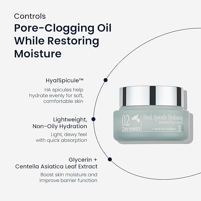 Hyal Spicule Hydrating Balancing Cream, 24-Hour Hydration & Sebum Control, Non-Greasy Face Moisturizer for Dry & Sensitive Skin, 1.69 fl oz | K-beauty Skincare