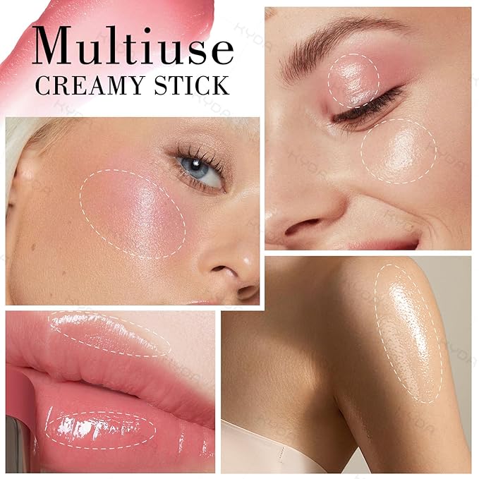 KYDA Champagne Highlighter Stick, Sheer Shimmer Glow Face Highlighter, Radiance Balm for Glass Skin, Lightweight Creamy Multiuse Makeup Stick, Buildable Watercolor Makeup Balm
