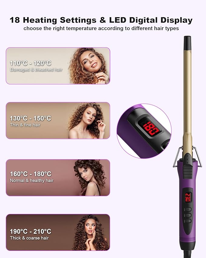 1/2 Inch Small Curling Iron Wand for Short & Long Hair, Half Inch Curling Wand Ceramic Small Barrel Curling Iron Tiny Curling Wand with Adjustable Temperature, Include Heat Resistant Glove
