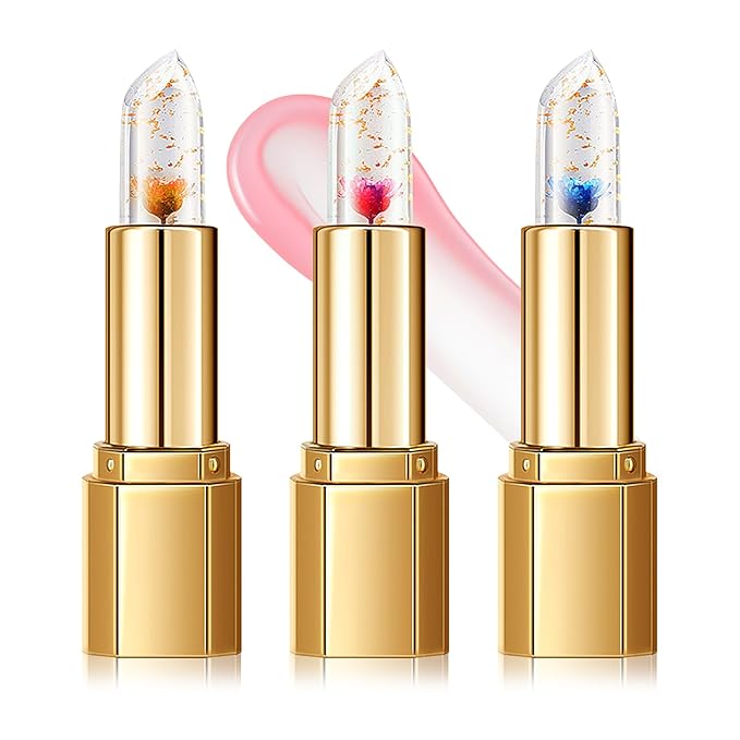 3PCS Jelly Lipstick,Moisturizing Color Changing Lip Balm Lipstick,Waterproof Temperature Color Change Lip Gloss (C)