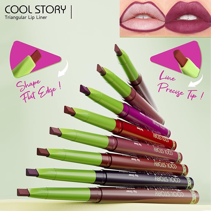 8pcs Nude Lip Liner Makeup Set - Waterproof & Smudge-Proof Matte Pencil, Long-Lasting & Durable, Smooth & Easy Glide, Non-Smudge, Contouring, Filling & Layering (Triangular, 8 Count (Pack of 1))