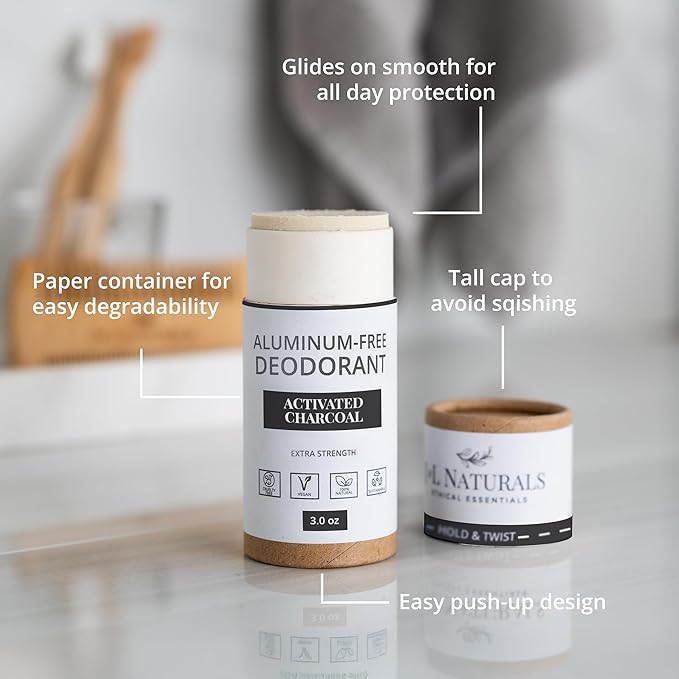 J&L Naturals Aluminum Free Deodorant for Men & Women | 100% Natural Ingredients With Coconut Oil, Shea Butter, & Essential Oils | Sustainable, Eco-Friendly (Activated Charcoal, 3.0 Oz (Single))