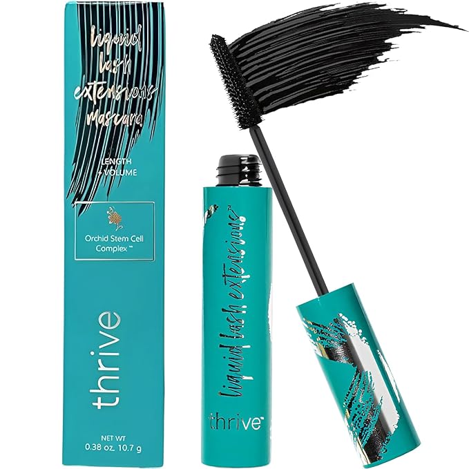 Thrive Mascara Liquid Lash Extensions, Tubing Mascara Cosmetics Natural Volumizing Lengthening Eye Makeup, Waterproof & Smudge-Proof, Long-Lasting No Clumping (Rich Black)