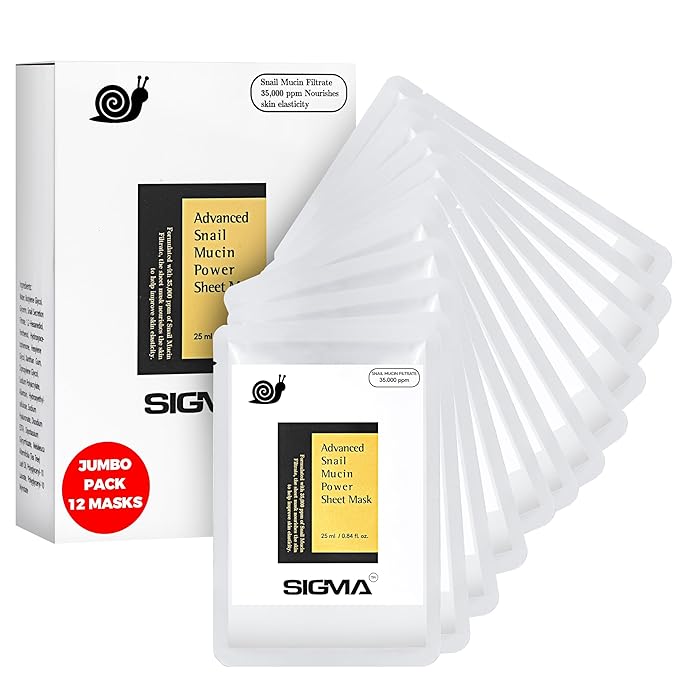 Korean Skin Care - Pack of 12 Snail Mucin Face Masks. Deep Moisturizing for Dry Treatment. Gentle on Sensitive Skin. No Parabens, No Sulfates, Never Tested on Animals