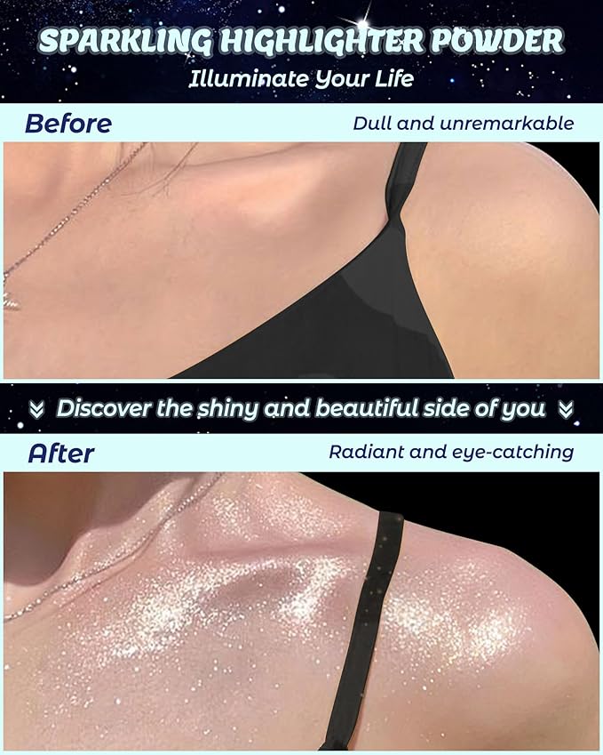 Glitter Air Cushion Highlighter Powder - 3D Contour & Brighten Face, Eyes, Body, Hair | Pearlescent Patting Powder Create a Shimmering Look | Easy-Use & Perfect for Daily & Special Occasions
