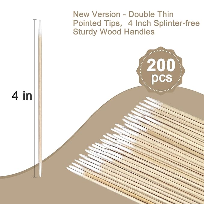 Pointed Cotton Swabs - 4 Inch Microblading Cotton Buds with Wooden Sticks - Precition Tip Cotton Swabs for Makeup Touch-ups - Tattoo Permanent Supplies (200 pcs - double tips)