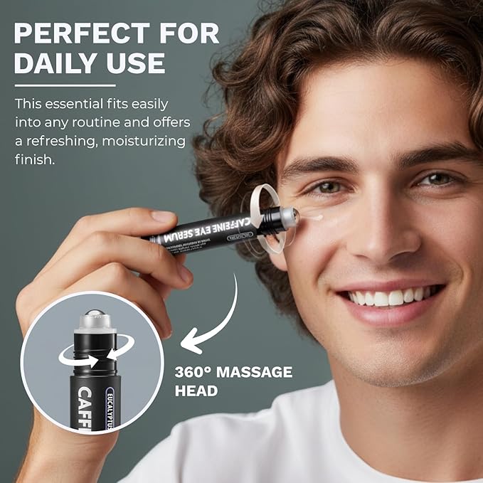 Disco Eye Serum, 12% Caffeine 8% Hyaluronic Acid, Niacinamide Peptides, Puffy Bags Fine Lines Dark Circles Wrinkles, Eucalyptus - Moisturizing Vitamin C 360° Roller Massage Ball Anti-Aging Cream 0.5oz