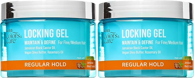 KISS COLORS & CARE Locking Gel, 6 oz - starts and maintains locs with long lasting hold and no build up, for Fine to Medium Hair Types, made with Castor Oil, Shea Butter & Rosemary Oil (Pack of 2)