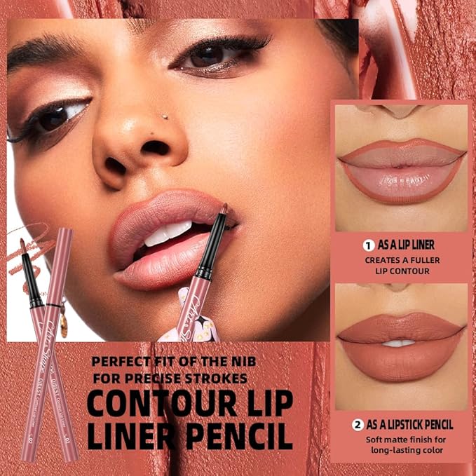 12 Colors Matte Velvet Lip Liner Set, Long Lasting Waterproof Lipstick Pencil, Smooth Glide Nude Pink Red Brown Lipliners for Lip Contour & Fill, Non-Smudge Matte Lip Makeup Set for All Skin Tones