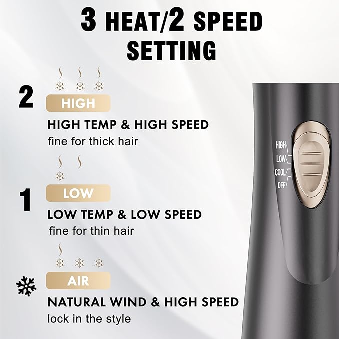 DAILYLIFE Rotating Hair Dryer Brush, 2 Brushes (1.5" & 2") Included, Blow Dryer Brush with Ionic Function, ALCI Safety Plug and Ceramic Coating