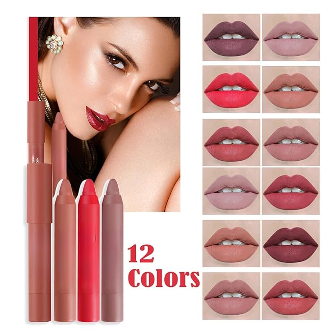 Agrifilm Matte Velvet Lipstick Lip Crayon Nourishing Non-Stick Cup Lip Stain Lip Gloss,Long-lasting Waterproof Lip Stick Lip Makeup for Women (4)