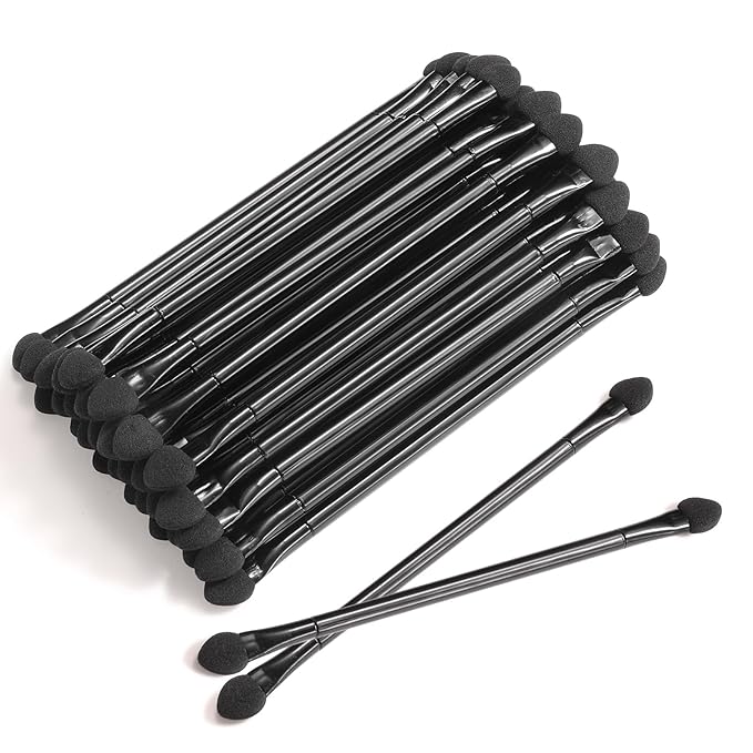 30 PCS Professional Disposable Dual Side Sponge Eyeshadow Brush, Double Head Eye shadow Brushes Makeup Applicator Cosmetic Tools(Length: 12 cm, Round Handle, Black)
