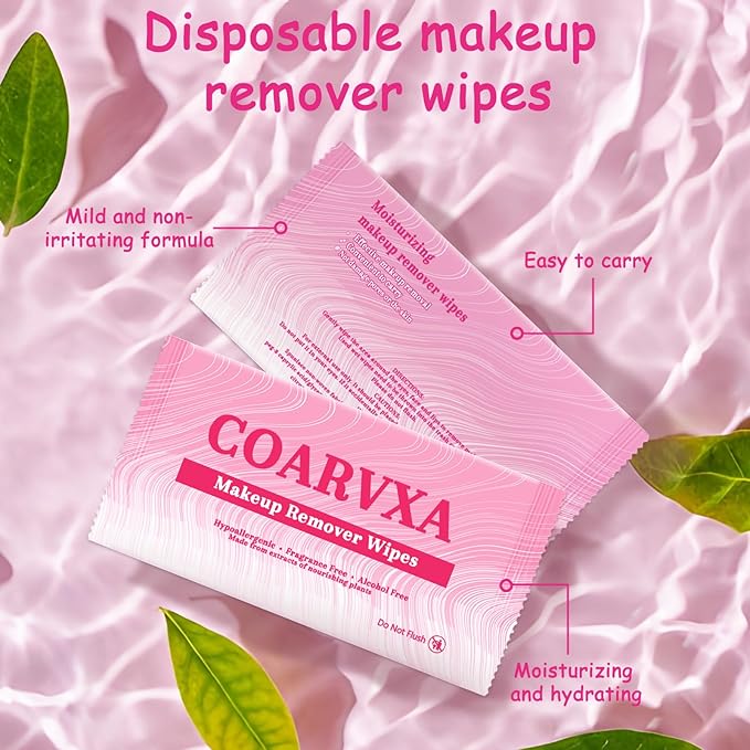 50 Count Makeup Remover Wipes Mini Makeup Wipes Travel Face makeup wipes Individually Wrap For Mascara Lipstick Oil Dirt Face Skin Hypoallergenic Alcohol-Free