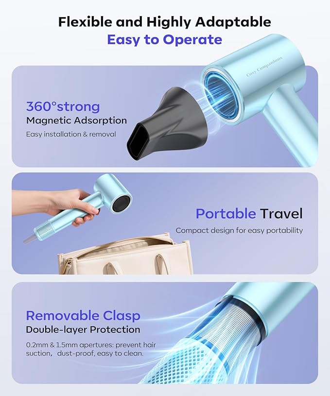 Hair Dryer, 130000 RPM High Speed Blow Dryer for Fast Drying, 300 Million Negative Ions, Heat-Control & Lightweight, Blue