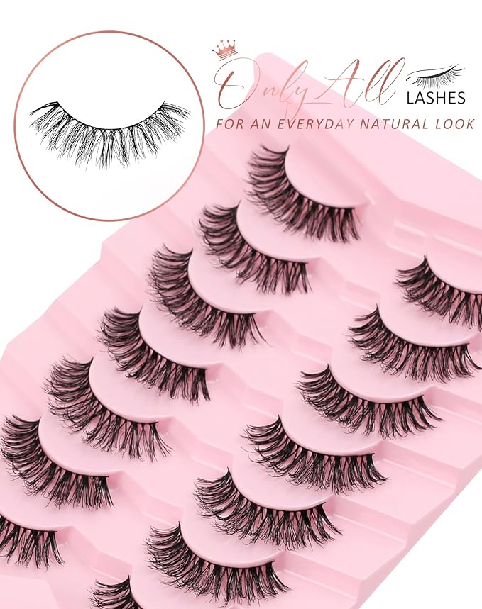 Onlyall Natural Lashes Wispy Lashes Natural Look False Eyelashes Natural Flared Eyelashes False Eye Lashes Soft Fluffy Lashes 7 Pairs T33