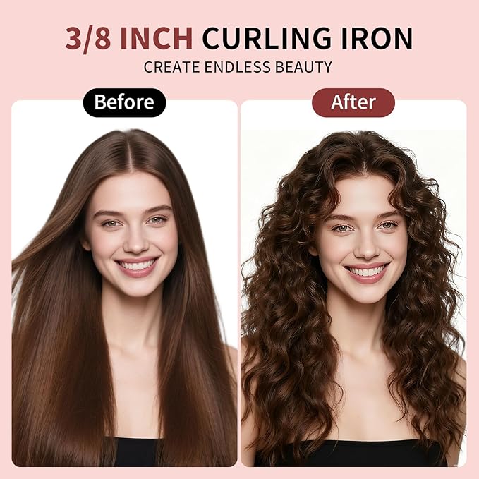 3/8 Inch Small Curling Iron Wand for Short & Long Hair, Ceramic Small Barrel Curling Iron 9mm Thin Curling Wand for Tight Curls with 5 Adjustable Temperature, Heat Resistant Glove Included