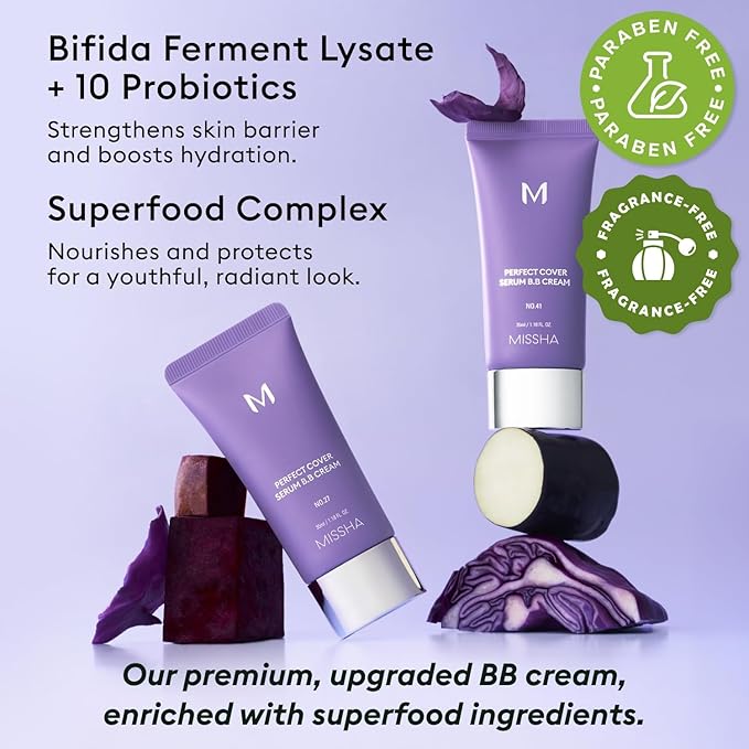 MISSHA M PERFECT COVER SERUM BB CREAM No.33 Tan -Tan with Warm Undertone, BB Cream by Cardi B Pick, Skin Tint, Tinted Moisturizer, Skin Care Foundation Makeup, Korean Makeup, 1.18 Fl oz