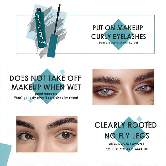 Thrive Mascara Liquid Lash Extensions, Tubing Mascara Cosmetics Natural Volumizing Lengthening Eye Makeup, Waterproof & Smudge-Proof, Long-Lasting No Clumping (Rich Black)