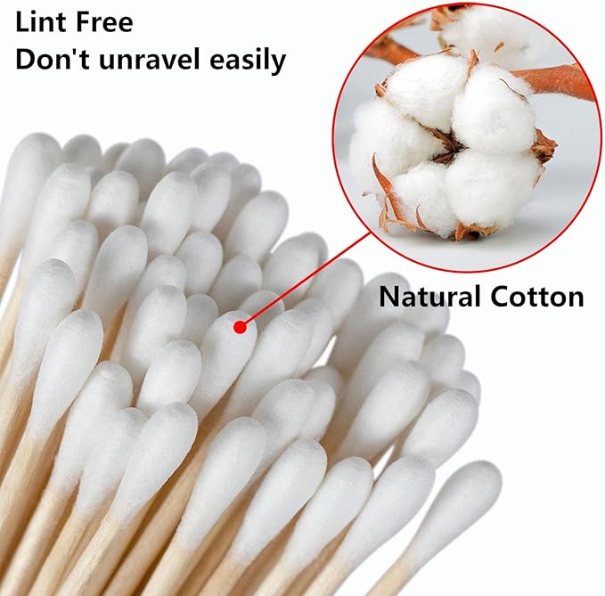 400 PCS 6 Inch Long Cotton Swabs in Storage Box - Cotton Swabs with Wooden Sticks, Lint Free, Highly Absorbent Single Tipped Applicators for Makeup, Household Cleaning, Art & Craft