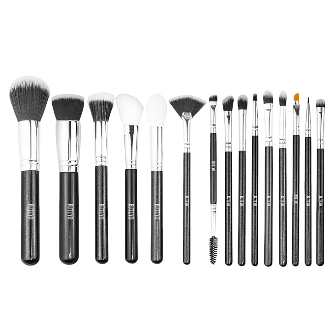Makeup Brushes Set BUTIYO 15 Pcs Synthetic Foundation Powder Concealers Eye shadows Blush Eye Brow Makeup Brushes with black (15 PCS) FB029