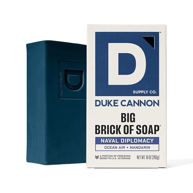 Duke Cannon Naval Diplomacy Big Brick of Soap - Ocean Air and Mandarin Scent - 10oz Bar Soap for Men Long -Lasting - Triple-Milled - Moisturizing with Natural Oils - Supports U.S. Veterans