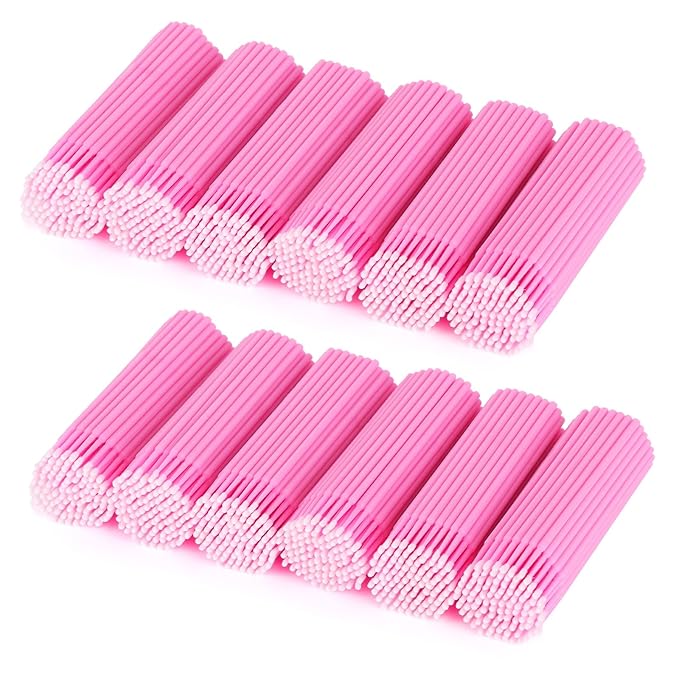 Tbestmax 1200 Pcs Micro Applicator Brush, Micro Swabs, Disposable Eye Lashes Mascara Wands for Eyelash Extension(Pink)