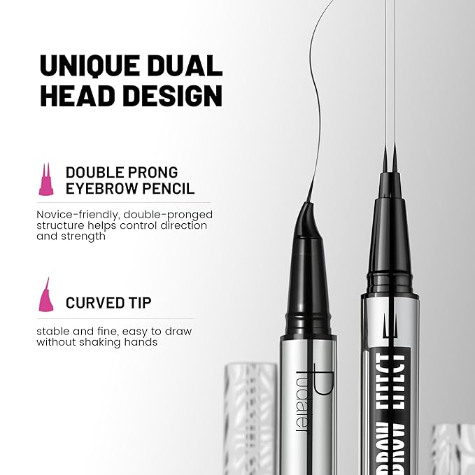 2 Pack 2 Fine Tip Eyebrow Pen, Waterproof Filling Faux Brow Makeup Pencils for Women with Precise Curved Brush-Tip to Fast Create Natural Hair-Like Brows, Last All-Day (Dark Brown)
